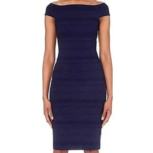 TED BAKER INAN OFF-THE-SHOULDER NAVY BANDAGE DRESS – SIZE 1 UK